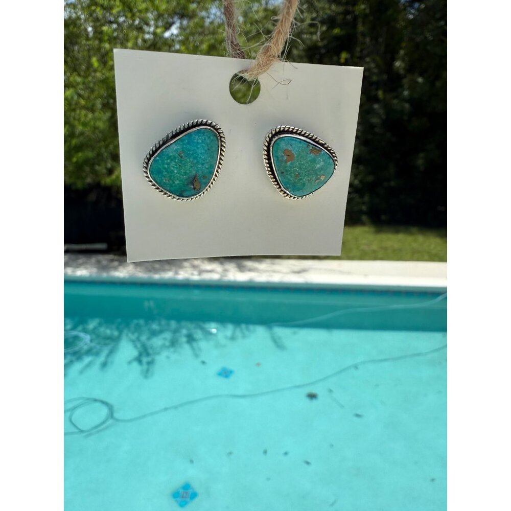 Artisan Turquoise Sterling Silver Triangle Stud Earrings Center Post Southwest